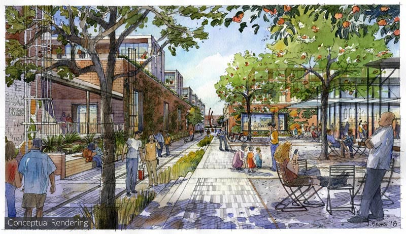 Conceptual rendering of public space in The Packing District